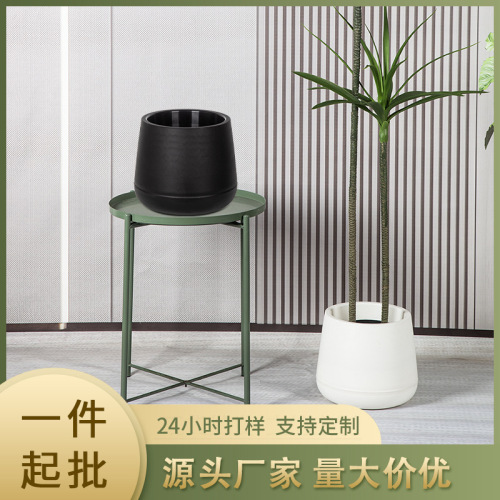 源头厂家大号种植盆圆形塑料花盆哑光面双层加厚仿真绿植盆园艺盆