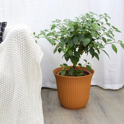 厂家批发大号圆形塑料花盆加厚镂空底排水配托盘竖条纹种园艺植盆