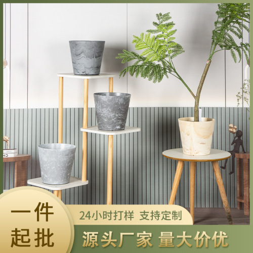 源头厂家批发圆形塑料花盆加重仿石假花仿真树装饰盆配套定制颜色