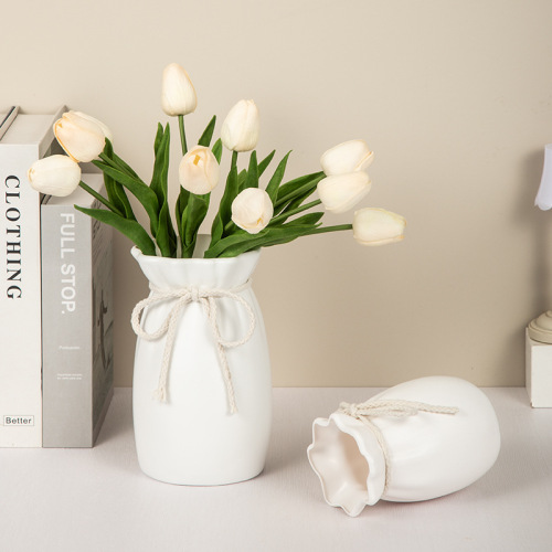 厂家批发仿陶瓷塑料花瓶吹塑一体成型桌面郁金香仿真花装饰小花瓶