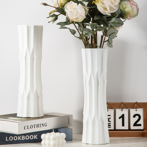 落地大花瓶高简约塑料仿陶瓷白色欧式居家摆件干花插花客厅蓄水瓶