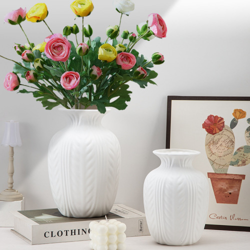 厂家批发白色鲜花瓶客厅装饰花瓶可续水鲜花瓶仿陶瓷塑料花瓶