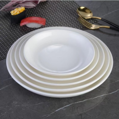 High-End Hotel Ceramic Flat Plate Fruit Plate Shallow Plate Fish Dish Ceramic Bowl Ceramic Cup in Stock Suitable for Domestic Sales Foreign Trade