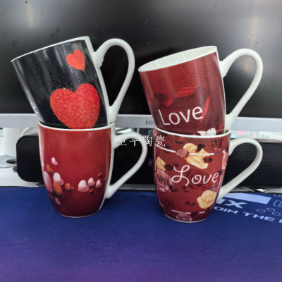 In Stock Ceramic Cup Ancient Cup Mug Roast Flower Cup Love Valentine's Day Advertising Cup Domestic Sales Foreign Trade Factory Direct Sales