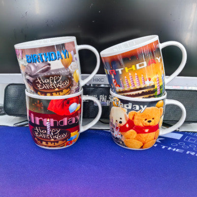 In Stock Ceramic Cup Apple Cup Coffee Cup Milk Cup Happy Birthday Cup Domestic Sales Foreign Trade Factory Direct Sales