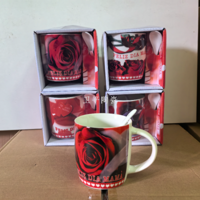Factory Direct Sales Apple Cup Mother's Day Mug with Spoon Color Box Can Be Customized Logo Color Box Pattern