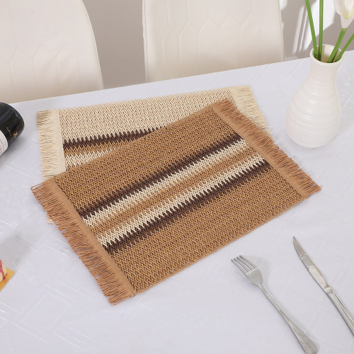 北欧餐桌斗柜装饰垫家居桌垫特种纸编织流苏边餐垫时尚条纹西餐垫