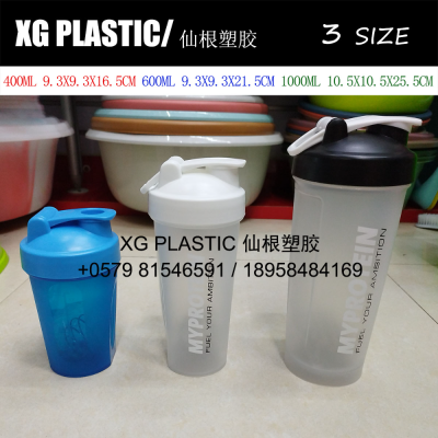 high quality 400/600/1000 ml plastic shake cup fashion style 3 size sport bottle with ball hot sales water bottle cup