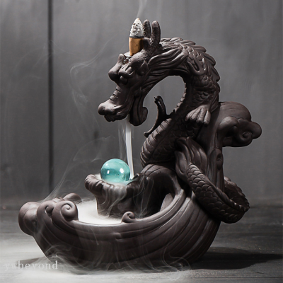 Large Yixing Clay Dragon Smoke Backflow Incense Burner Tea Ceremony Decoration