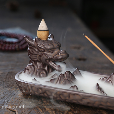 Ceramic Flowback Incense Burner Small Dragon High Mountain Flowing Water Backflow Aromatherapy Stove Home Decoration