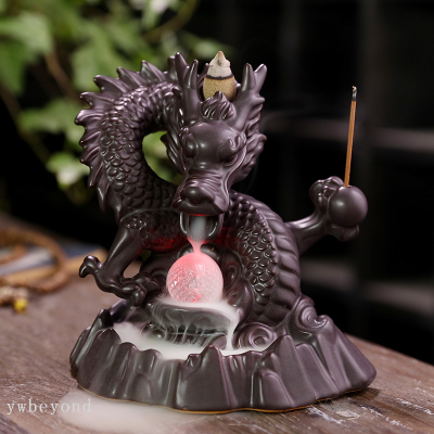 Ceramic Auspicious Dragon Backflow Incense Burner Led Light Backflow Sandalwood Stove Home Decorations and Accessories