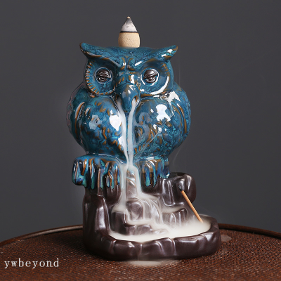 Ceramic Flowback Incense Burner European Style Owl High Mountain Flowing Water Backflow Incense Burner