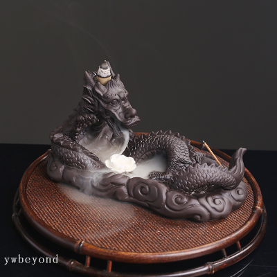 Purple Clay Ornaments Dragon Incense Burner Xiangyun Chinese Dragon Playing Beads Chinese Backflow Incense Burner