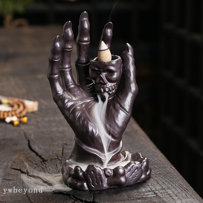 Ceramic Fambe Halloween Ghost Hand Backflow Incense Burner European Style Skull Head Buddha Hand Backflow Furnace