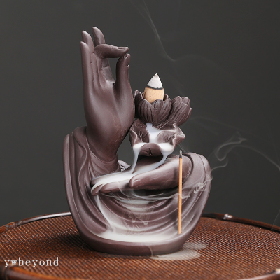 Purple Sand Mountain Flowing Water Backflow Incense Burner Lotus Zen Buddha's-Hand Lotus Backflow Incense Burner