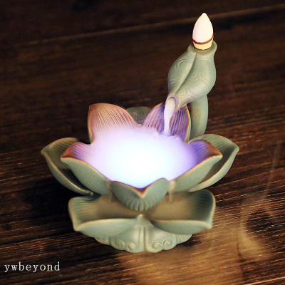 Ceramic Smoke Backflow Aromatherapy Furnace Creative Led Seven-Color Lights Lotus Backflow Sandalwood Stove Ornaments
