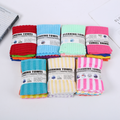 Multi-Color Optional Fiber Texture Cleaning Towel Color Stripes Plaid Striped Cleaning Rag Kitchen Cleaning Supplies