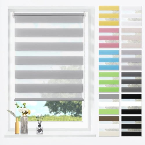 免打孔灰色双层日夜柔纱帘斑马帘 隐私防晒 180CM高30-90CM宽