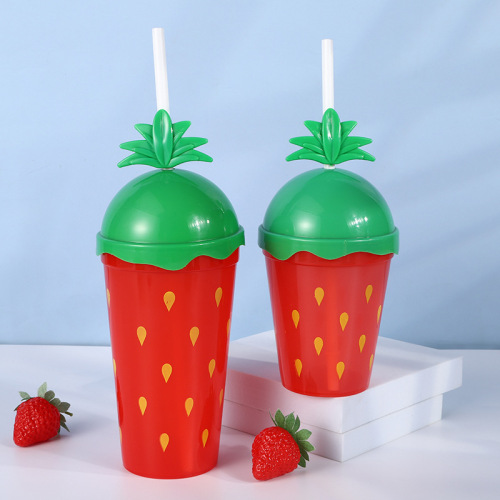 现货网红款草莓吸管杯塑料杯可爱奶茶杯子高颜值大容量吸管杯批发