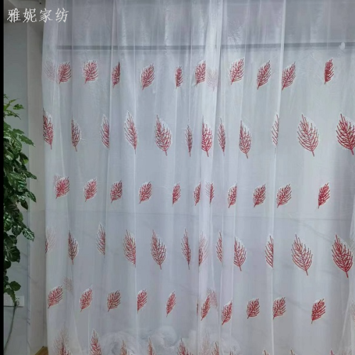 New Embroidery Yarn Large Leaf Mesh Balcony Ready-Made Curtain Light Transmission Nontransparent Factory Direct Sales