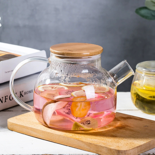 in stock supply nordic style teapot borosilicate glass bamboo cover water pitcher cold water bottle four seasons flow water bottle