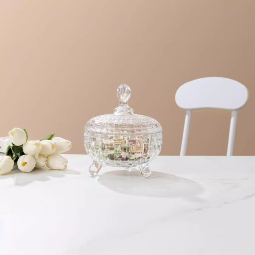 tripod glass candy cylinder vintage glass french candy box crystal storage jar with lid home decoration wholesale