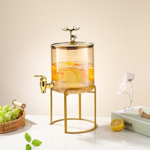 high boron glass juice cylinder fruit wine can with faucet cold drink barrel household cold water pot iced water kettle juice bucket beverage barrel