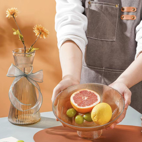 glass fruit plate simple candy plate vertical pattern vase plate good-looking dragon year gift factory wholesale dried fruit tray