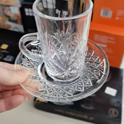 new glass coffee set black tea cup saucer
