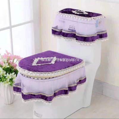 New Fashion Fabric Gold Velvet Lace Toilet Seat Cover Toilet Three-Piece Set Toilet Mat Dust Cover Factory Wholesale