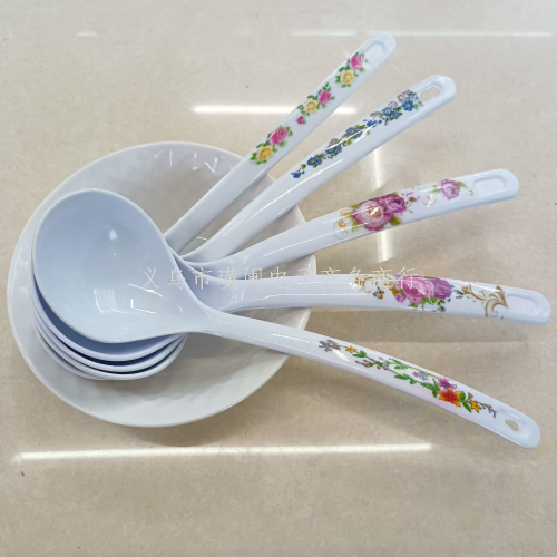 Soup Drinking Spoon Melamine Spoon Drop-Resistant Household Plastic Spoon Commercial Breakfast Ladel Large Long Handle Imitation Porcelain
