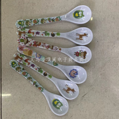 Creative Printing Melamine Drop-Resistant Children Spoon Cartoon Cute Spoon Loving Heart Baby Tableware