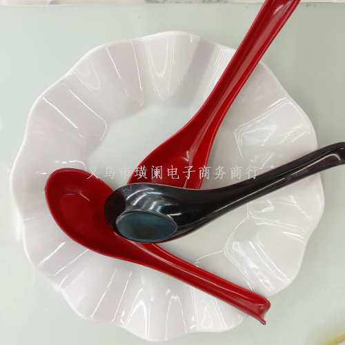 kitchen practical red and black high temperature melamine spoon imitation porcelain spoon with hook spoon spoon spoon anti-scald anti-slip soup drinking spoon noodle spoon