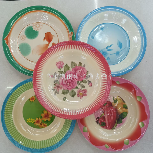 Fine Melamine Imitation Ceramic Printing Melamine round 9-Inch Deep Plates Household Tableware Daily Fruit Plate Kitchenware Deep Plates