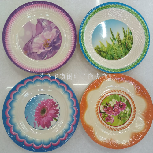 Boutique Melamine Melamine Printing Melamine round 9-Inch Deep Plates Household Tableware Daily Fruit Plate Kitchenware Deep Plates
