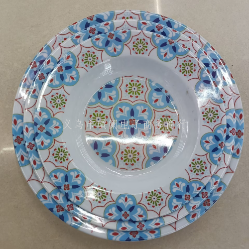 Boutique melamine Ceramic Printing Melamine round Deep Plate Household Tableware Daily Fruit Plate Kitchenware Deep Plate