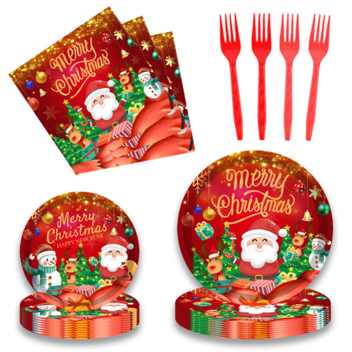 2024 new christmas decoration paper pallet paper cup tissue disposable holiday party decoration set