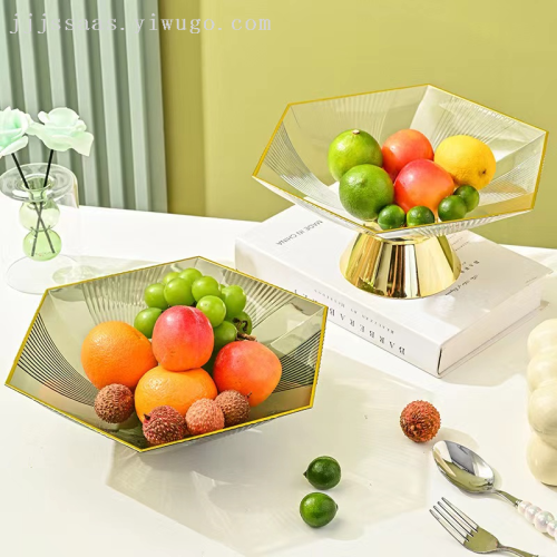 gilding transparent hexagonal fruit plate drain fruit plate household living room with stand base fruit and vegetable plate net red high color value candy plate