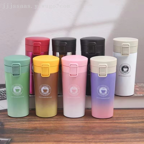stainless steel coffee cup good-looking gradient color bounce portable cup for office and car thermos cup
