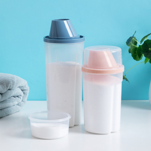 家用透明洗衣粉收纳罐塑料防潮密封盒储物罐洗护用品分装盒带量杯