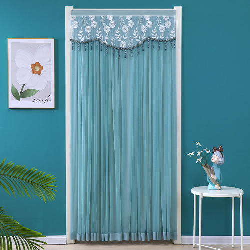 门帘蕾丝纱帘夏季卧室厨房遮挡隔断帘防隐私帘伸缩杆魔术贴安装