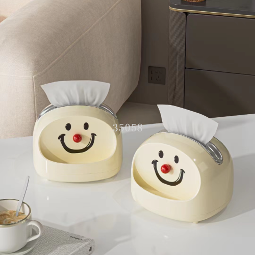 spring tissue box bathroom living room bedroom tissue box cream style cute smiley face desktop multifunctional paper extraction box