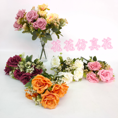 Artificial/Fake Flower Bonsai 9 Fork Vase Large Rose Living Room Bedroom Dressing Table and Other Ornaments