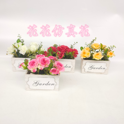 Artificial/Fake Flower Bonsai Wood Box Rose Living Room Desk Dining Table and Other Ornaments