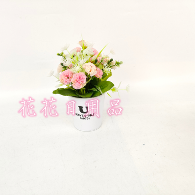 Artificial/Fake Flower Bonsai Iron Bucket Small Silk Flower Ornaments Decorations