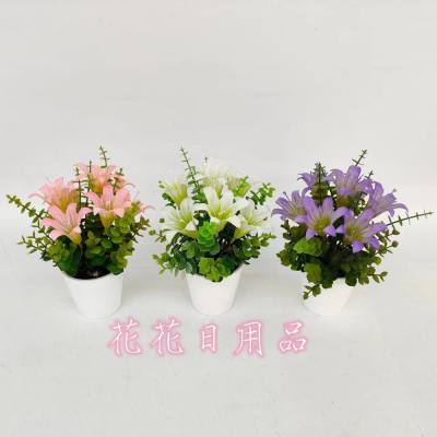 Artificial/Fake Flower Bonsai Plastic Basin Eucalyptus Lily Furnishings Ornaments