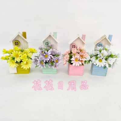 Artificial/Fake Flower Bonsai Wood House Small Chrysanthemum Decoration Ornaments