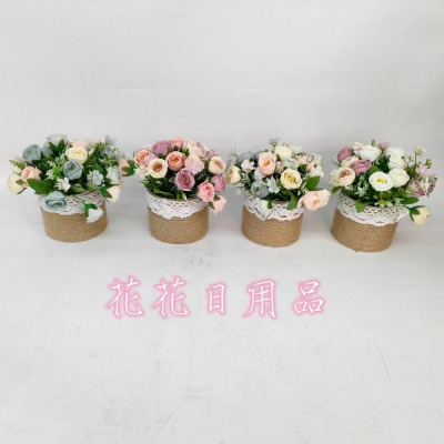 Artificial/Fake Flower Bonsai Hemp Rope Woven Basket Rose Decoration Decorations Dining Table Wine Cabinet, Etc.
