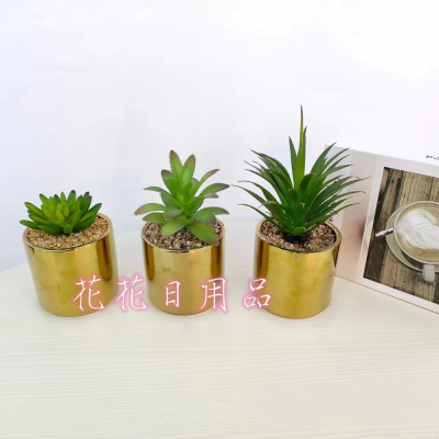 Artificial/Fake Flower Bonsai Golden Ceramic Basin More than Succulent Decoration Ornaments