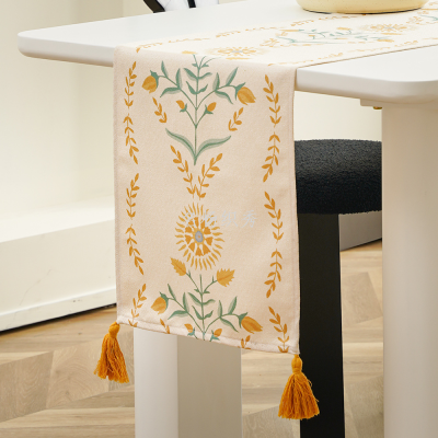 Garden Series Dining Table Table Runner Imitation Linen Soft Simple Cloth Curling Tassel Table Runner Nordic Style Coffee Table Cover Towel